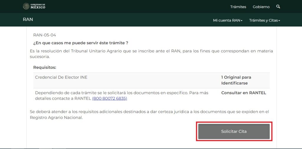 Requisitos trámites RAN